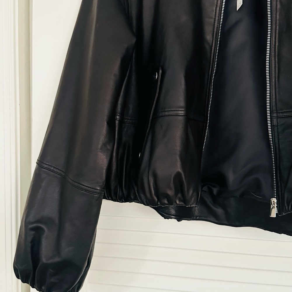 Madewell Black Lambskin Bubble-Sleeve Cropped Jacket NWT - Picture 7 of 9